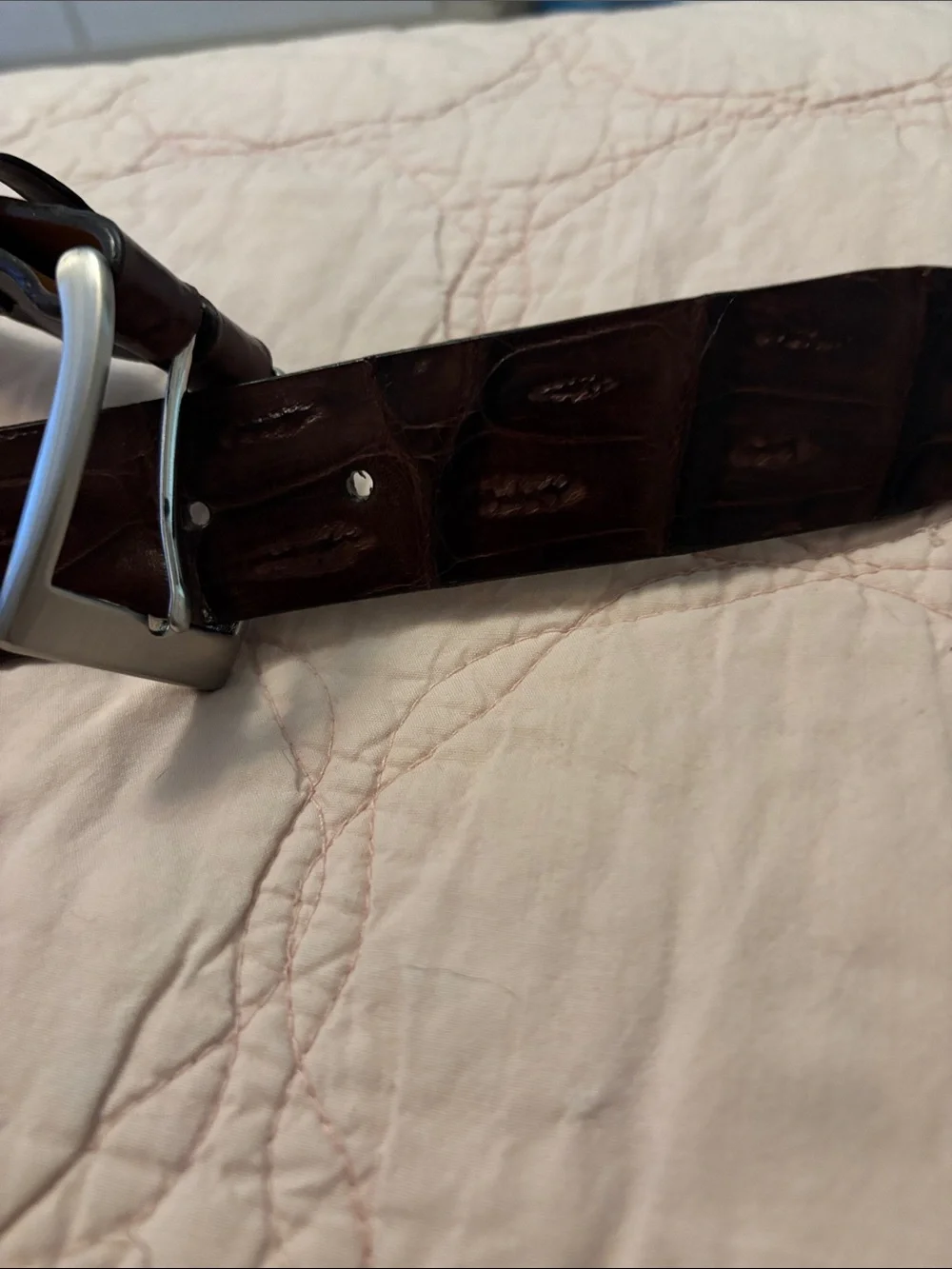 Trafalgar genuine crocodile brown belt w/silver buckle(brass)Size 32 EUC